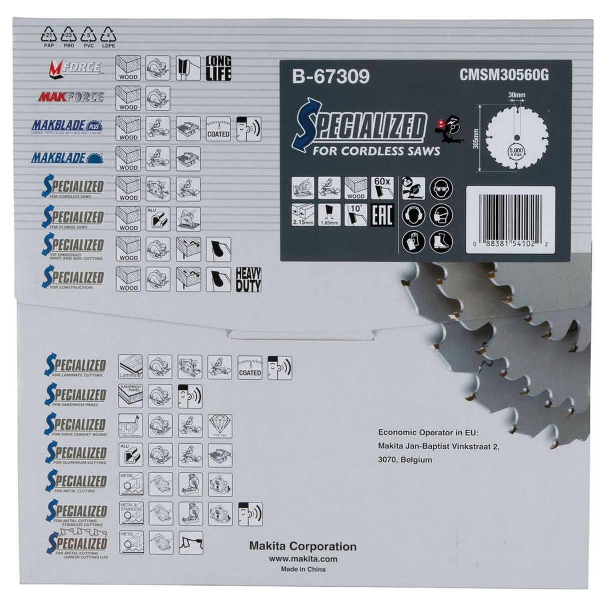 B-67309 - Efficut TCT-mes Makita B-67309 305x30mm 60 tanden - Afbeelding 5