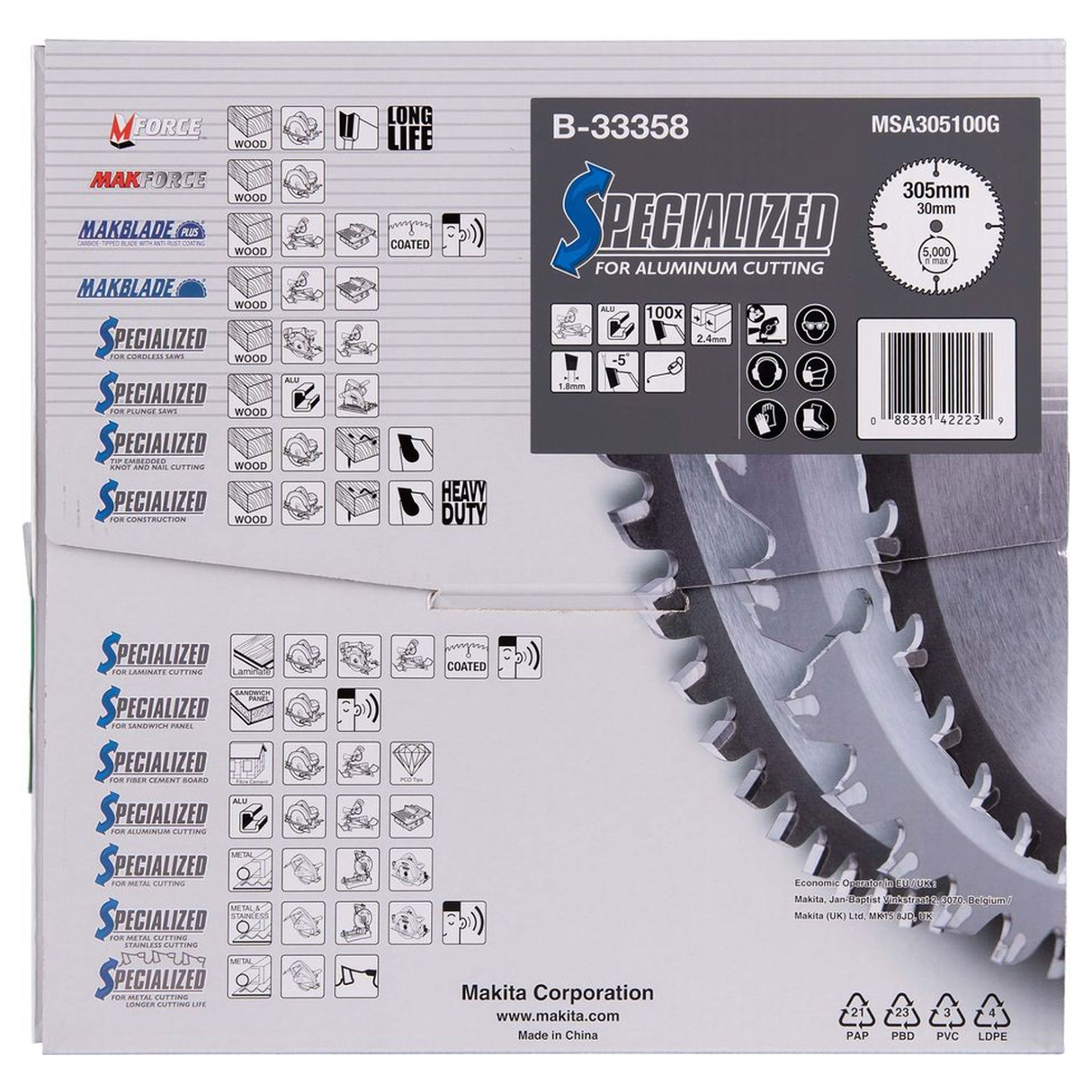 B-33358 - Gespecialiseerd TCT-mes Makita B-33358 305x30mm 100T Aluminium - Afbeelding 5