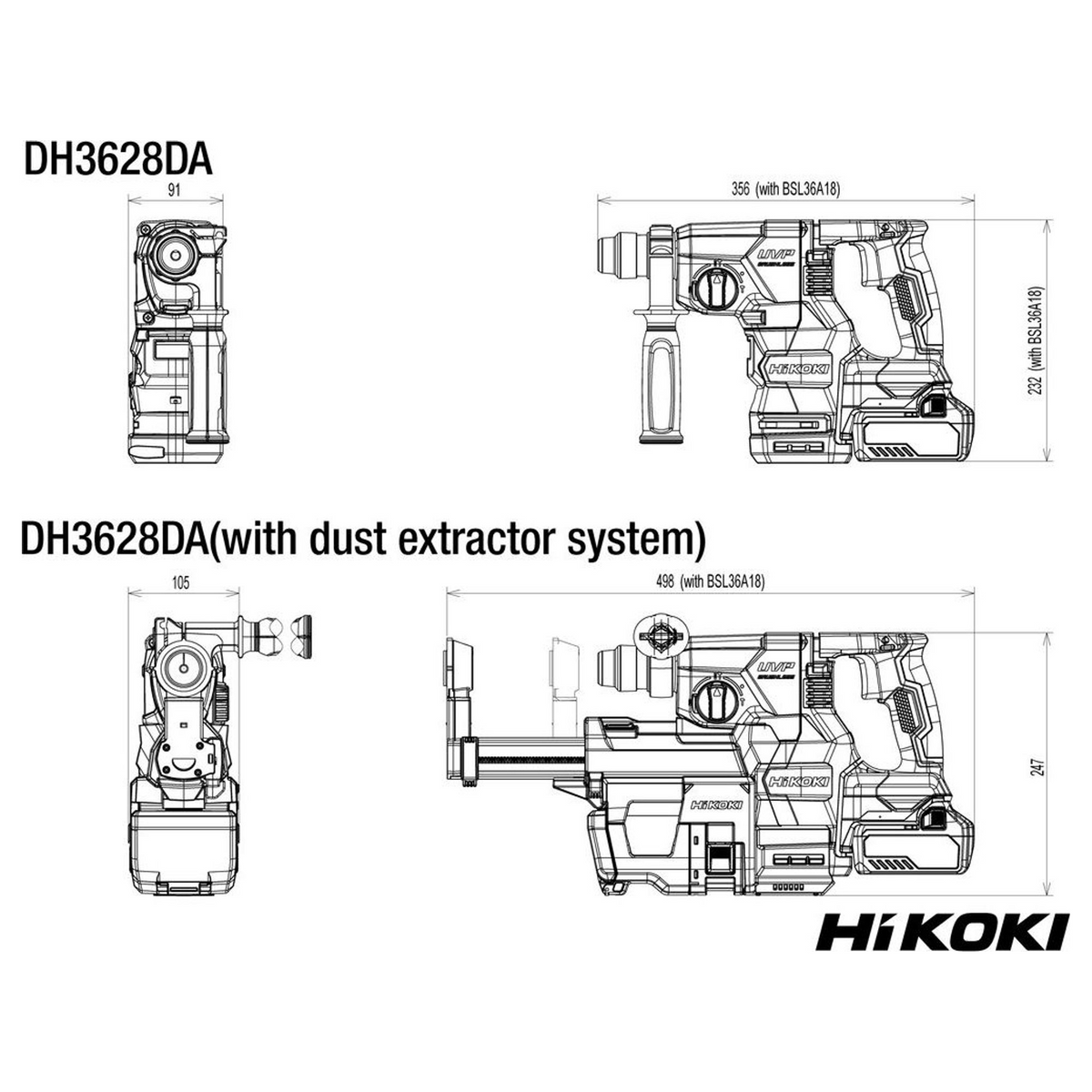 DH3628DAW2Z - HiKOKI DH3628DAW2Z SDS-Plus 36V accuklopboormachine - Afbeelding 10