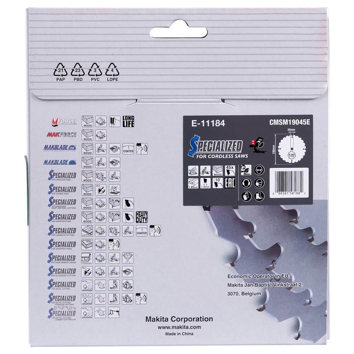 E-11184 - EFFICUT-mes Makita E-11184 190/20 45 Tanden - Afbeelding 5