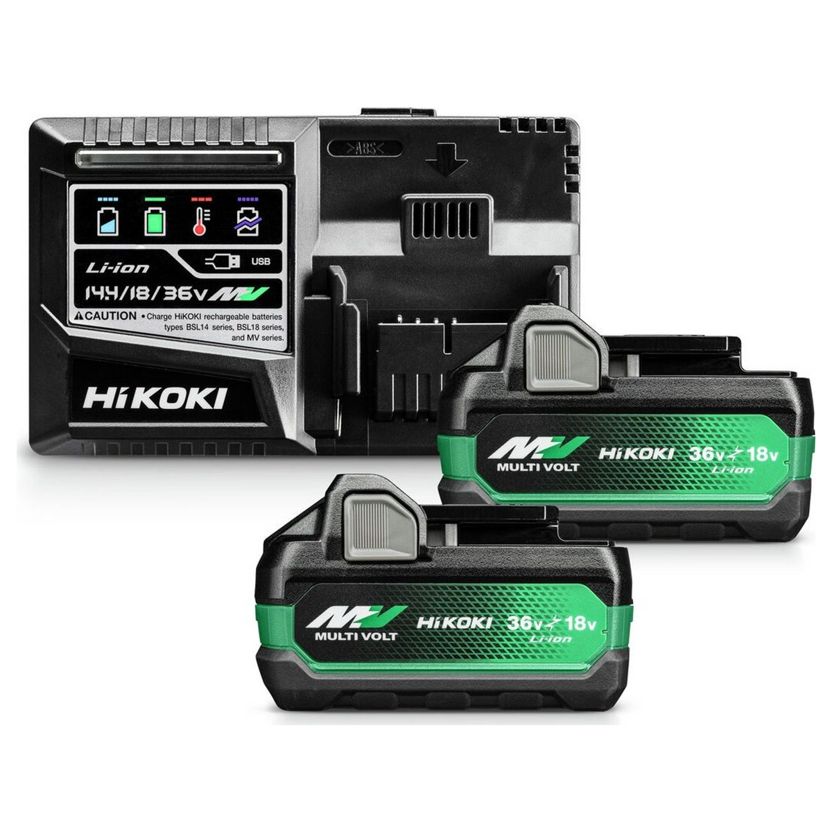 UC18YSL3WHZ - BoosterPack HiKOKI UC18YSL3WHZ 2 Multi Volt-accu's BSL36A18X 36V/18V 2,5Ah/5,0Ah + acculader