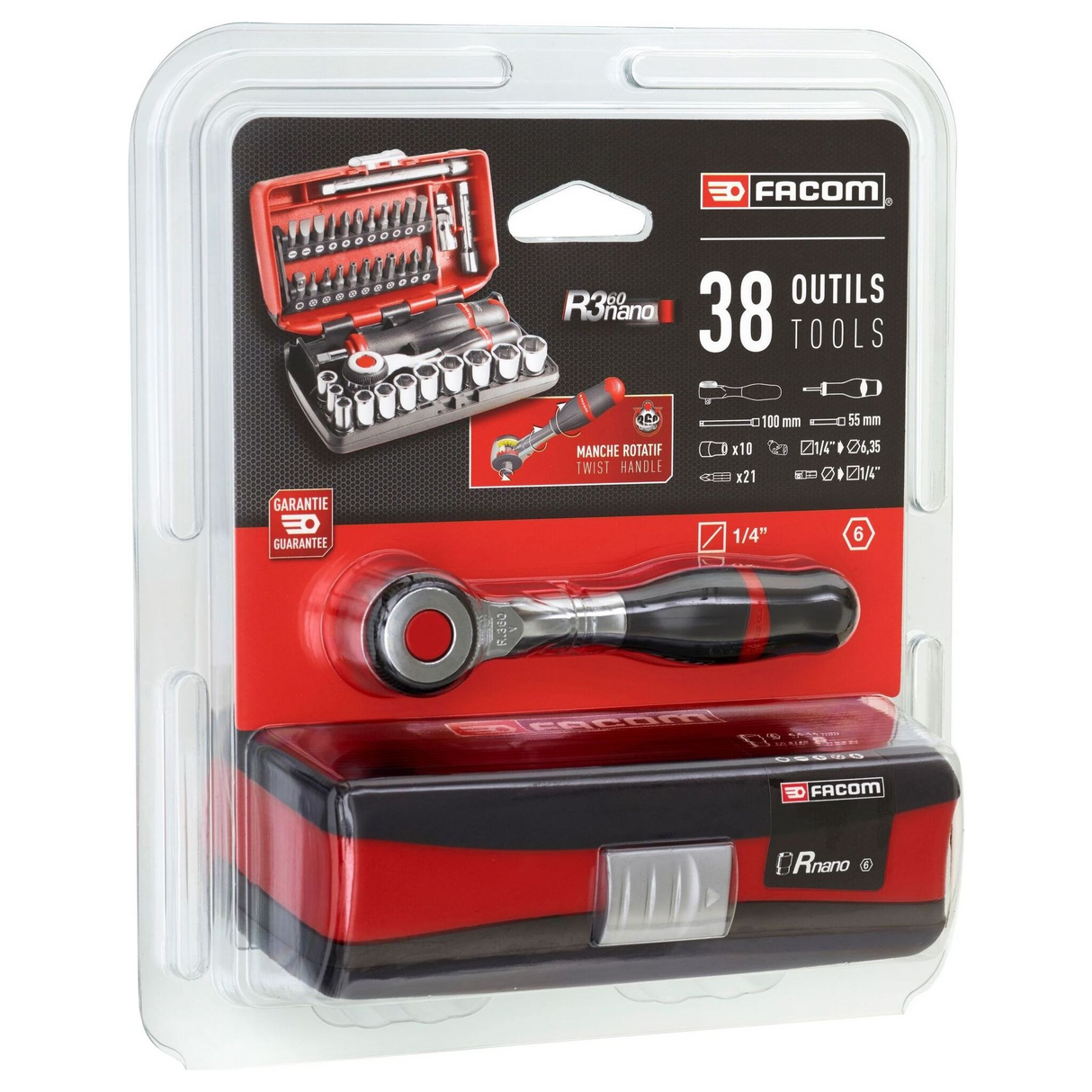 R.360NANOPB - FACOM R.360NANOPB 1/4" ratel- en doppenset 38-delig - Afbeelding 4