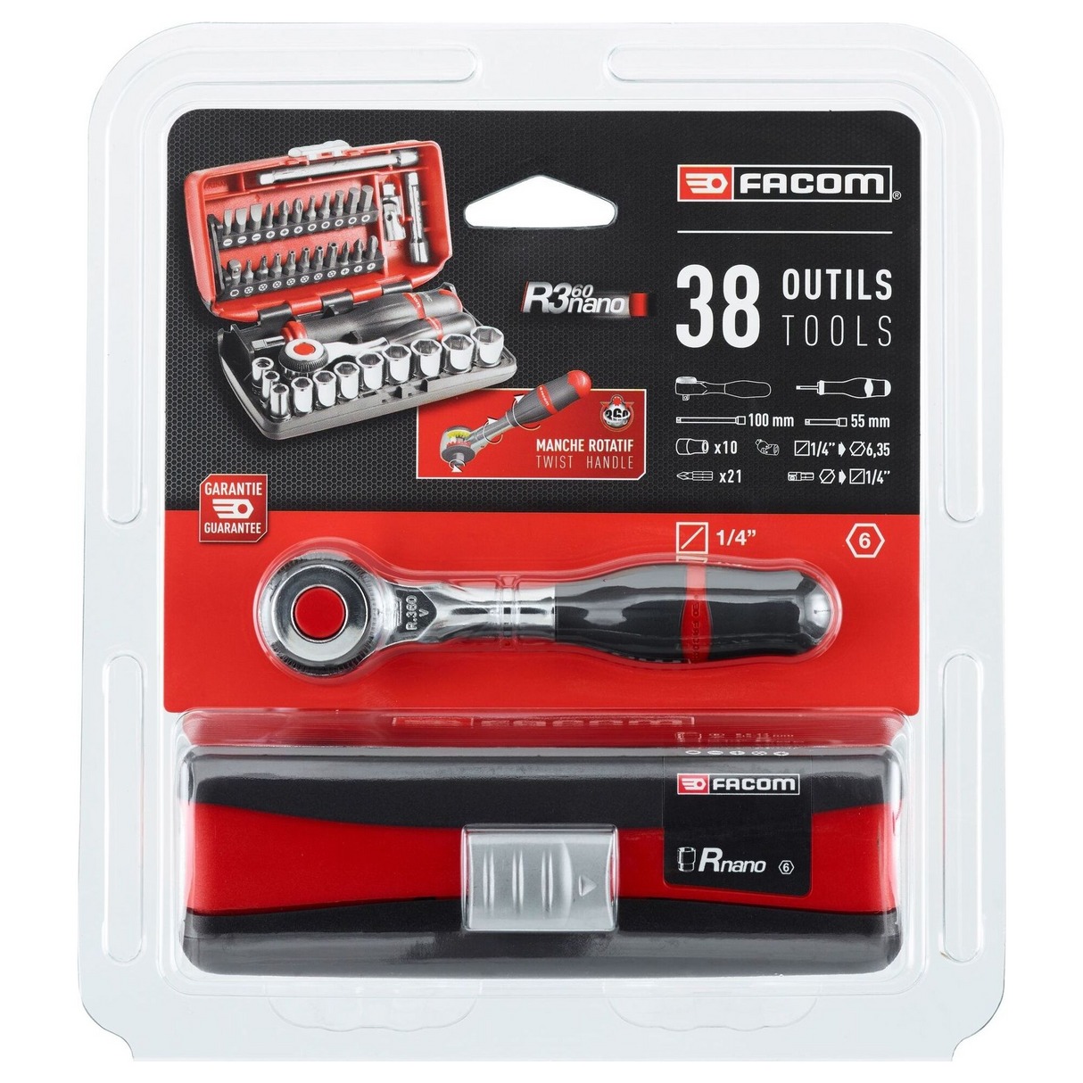 R.360NANOPB - FACOM R.360NANOPB 1/4" ratel- en doppenset 38-delig - Afbeelding 5