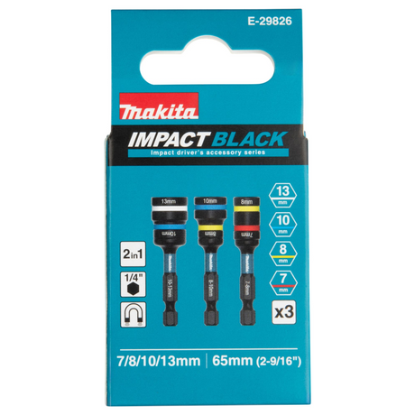 E-29826 - Impact zwarte 2-in-1 doppenset Makita E-29826 3 stuks 1/4" zeskantschacht - Afbeelding 3
