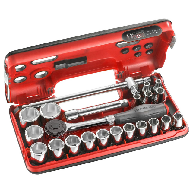 S.360DBOX4PB - Facom S.360DBOX4PB 1/2" dopsleutelset met ratel (22 stuks)