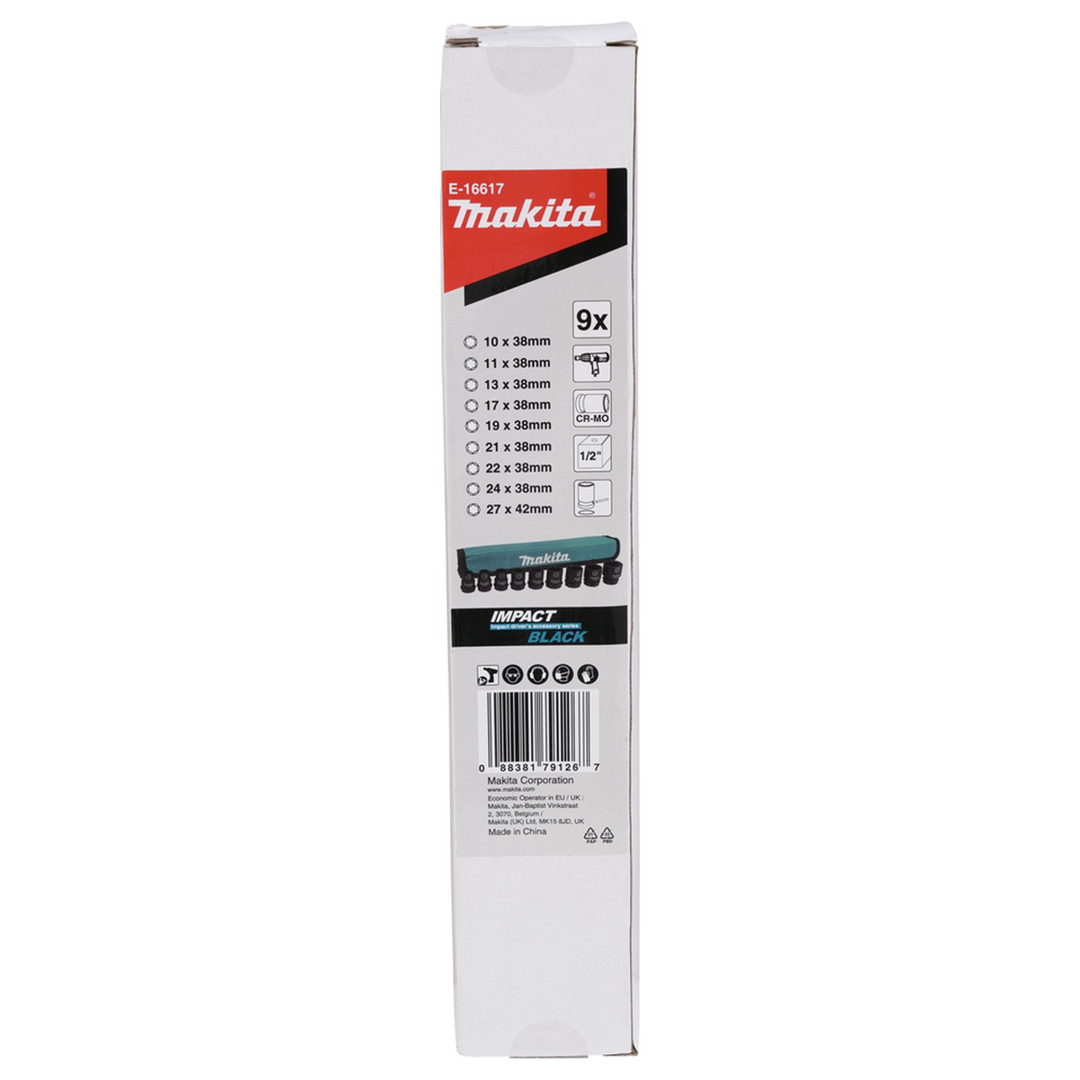 E-16617 - Kompasset Makita Impact Zwart E-16617 ½" 9 stuks Kort - Afbeelding 5