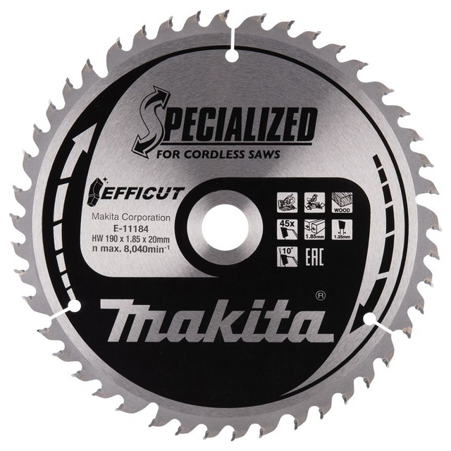 E-11184 - EFFICUT-mes Makita E-11184 190/20 45 Tanden - Afbeelding 2