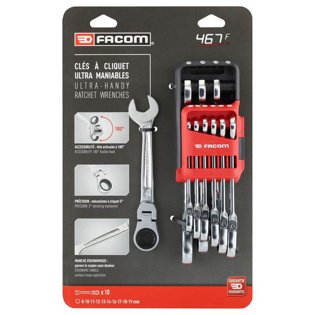 Set Chiavi a Cricchetto Flex Head Facom 467BF 10 Pezzi