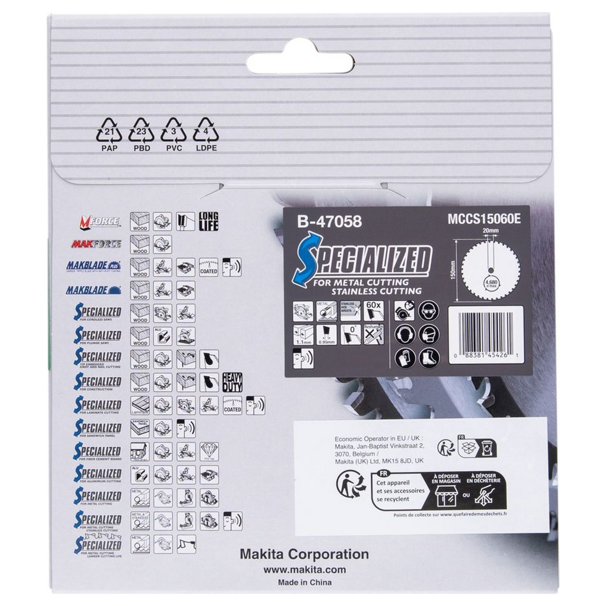 B-47058 - Lama Specialized Makita B-47058 150x20mm 60T - Immagine 4