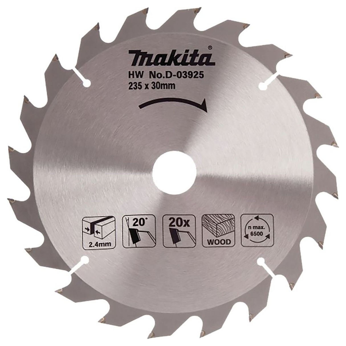 D-03925 - Standaard TCT-blad Makita D-03925 235x30mm 20T - Afbeelding 2
