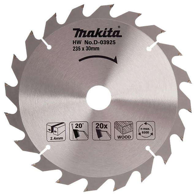 D-03925 - Standaard TCT-blad Makita D-03925 235x30mm 20T - Afbeelding 2